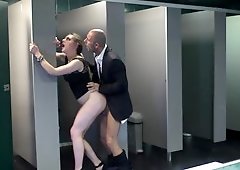 Lusty babe Samantha Bentley anal fucked in toilet room