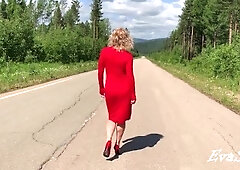 Blonde Chick Angella Christyn in Red Dresses Sucking and Fucking in Public
